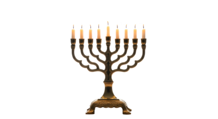 Illuminated hanukkah menorah with nine candles against a dark background creating a festive atmosphere