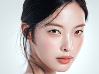 Obraz premium ツヤ肌とクールビューティーが魅せるアジア人女性のポートレート（美容 広告 雑誌）