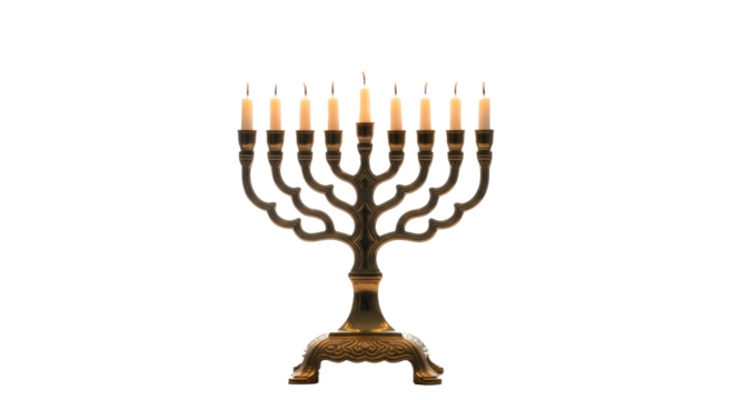 Illuminated hanukkah menorah with nine candles against a dark background creating a festive atmosphere