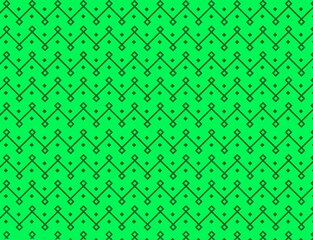Abstract geometric pattern with diamonds and zigzag lines on a green background. Minimalistic seamless design suitable for wallpapers, packaging, textiles, or digital projects.