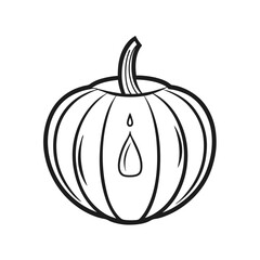 Line art illustration of a glowing pumpkin with a candle inside on a white background