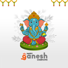 Lord Ganesha Sitting in Blessed Position Vector | Gradient Line Art Ganesh Chaturthi Poster Design
