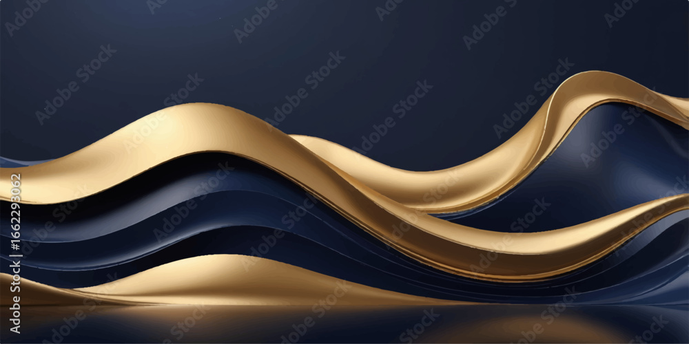 Poster abstract vector wave design with a flowing blue and gold curve pattern for a modern business backdro