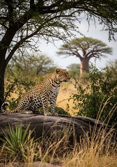 Obraz premium Leopard resting in the savanna