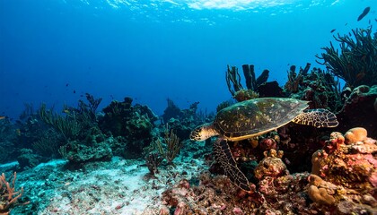 Fototapeta premium Underwater turtle on coral reef