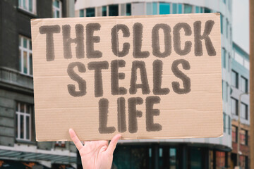 The clock steals life, exposing hidden costs of overwork and imbalance. URGENCY. EXPLOITATION....