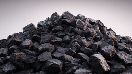 Dramatic Pile of Coal Shines, Offering Fossil Fuel Energy with Heavy Environmental Impact.