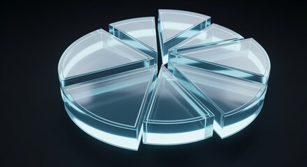 Pie Chart Visualization: A sleek, translucent pie chart representing market share and data analytics, offering a modern depiction of business insights.