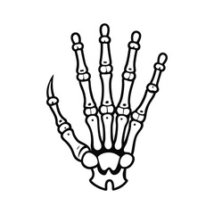 Artistic line art doodle of a skeleton hand adorned with bone rings