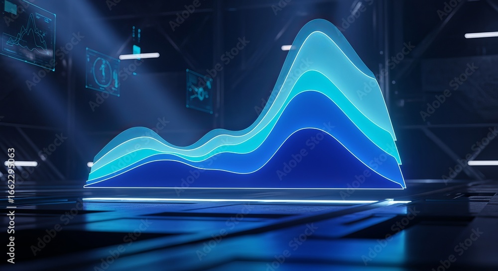 Aufkleber data visualization: an abstract representation of data in the form of a glowing graphical waveform, 