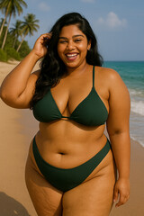 General stock photo of young girls in swimsuits at a beach background, lifestyle image