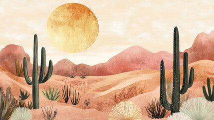 Boho Landscape with Earthy Tones – A Desert Scene with Natural Elements – AI Generative