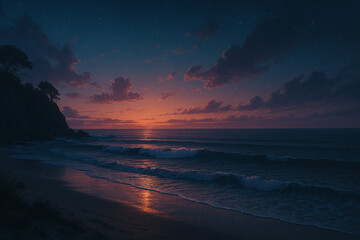 sunset over the sea artwork