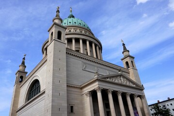 Side view of the historic facade and landmark dome of Saint Nicholas Church (Nikolaikirche), Potsdam, Germany