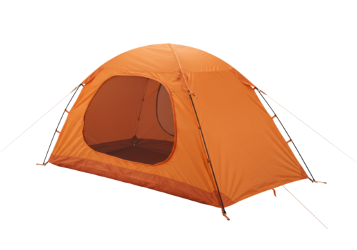 Camping adventure outdoor setting tent setup natural environment ground level outdoor lifestyle exploration. Cut out PNG