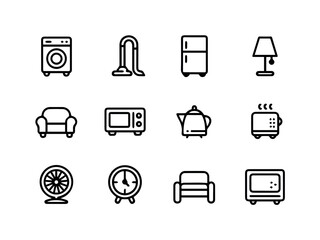 Vector appliance and furniture vector icons for household appliances and home furniture design elements collection
