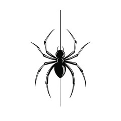 Minimalist spider hanging from a delicate thread line art graphic for advertising