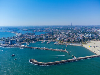 Fototapeta premium Aerial view of the Tomis tourist port in Constanta city - Romania