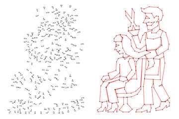 Connect the dots educational drawing game. Dot to dot by numbers puzzle. Google Font Fira Sans Condensed. Hairdresser cuts client's hair.