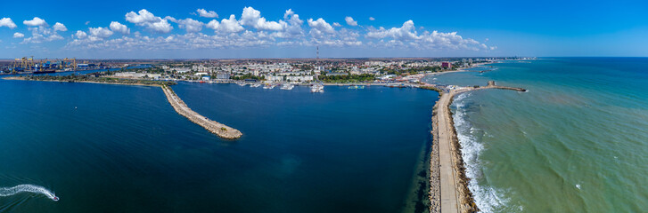 Obraz premium Aerial view of the entrance to the port of Mangalia - Romania