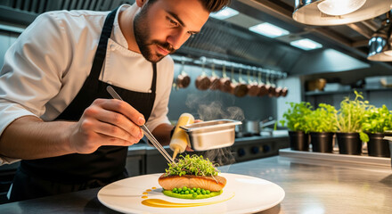 waiter serving food in restaurant