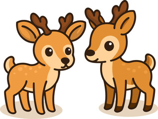 wo adorable baby deer (fawns) in kawaii cartoon style. Perfect for woodland themes, kids' books, or forest animal designs.