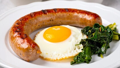 Alheira Portuguese Sausage with Fried Egg and Greens. Portuguese Cuisine