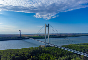 Suspension bridge over the Danube River in Braila - Romania