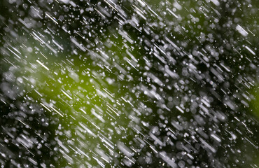 Abundant raindrops falling in the air