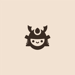 Simple minimalist abstract cute samurai helmet logo design.