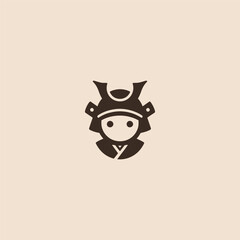 Simple minimalist abstract cute samurai helmet logo design.
