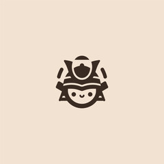 Simple minimalist abstract cute samurai helmet logo design.