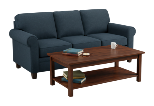 Cozy living room setup modern home furniture arrangement indoor wide angle comfort and style. Cut out PNG