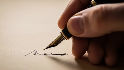 Close-up of a hand using a fountain pen to write on textured paper, capturing the elegance of handwriting - Powered by Adobe