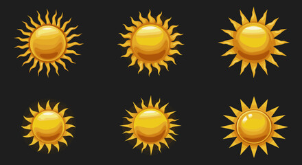 Stylized Golden Sun Illustrations Set for Celestial and Weather Themes