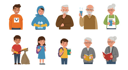 Collection of Diverse People Characters with Different Activities and Lifestyles Isolated on White Background