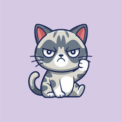 Fototapeta premium Vector cute grumpy cat cartoon vector illustration for pet lovers and funny animal graphic design projects and art
