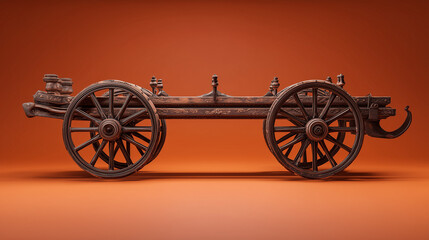 Fototapeta premium Ancient Wooden Cart: A weathered wooden cart stands as a testament to time, its aged wheels and sturdy frame showcasing craftsmanship and history, a reminder of a bygone era. 