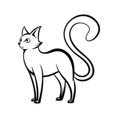 Arched back cat with sharp tail line art illustration for graphic design projects