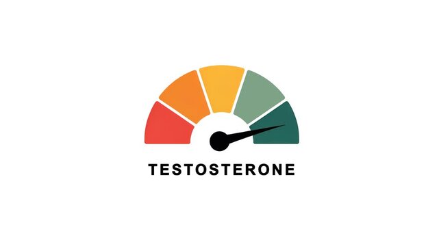 Animated testosterone level meter showing hormone levels from low (red zone) to high (green zone), representing health, vitality, and wellness for hormone therapy presentations