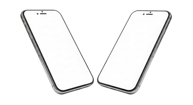 Two modern smartphones with blank white screens are angled, inviting customization and app mockups.