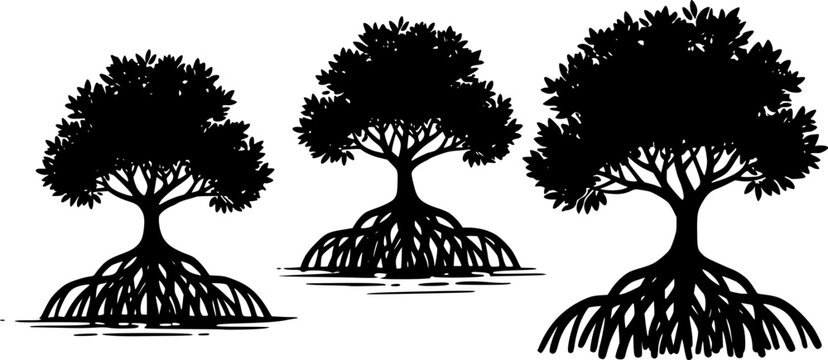 mangrove tree and roots vector elegant logo line art silhouette vector illustration