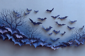 Flying bats cut out of paper