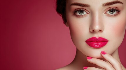 Woman with pink lipstick and nails