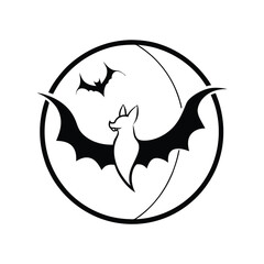 Mysterious bat silhouette emerging from a crescent moon line art outline