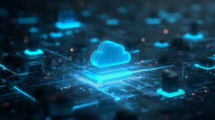 Cloud computing technology futuristic digital network data storage and processing concept design art