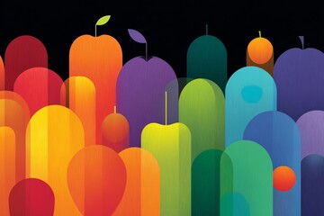 Abstract rainbow apples with textured background. Jewish new year concept for Rosh Hashanah greeting card design. Traditional holiday symbolism.