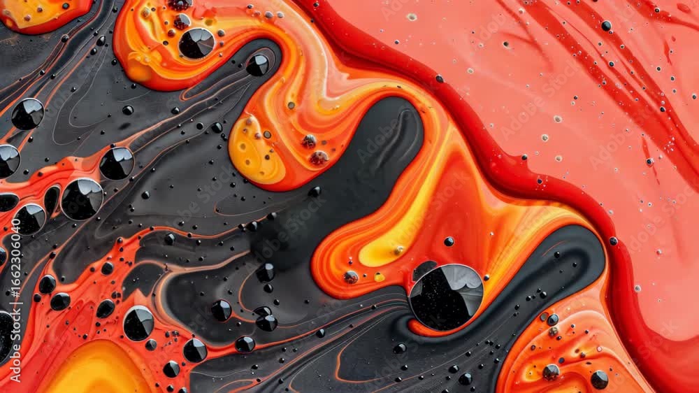 Poster erupting inferno: a captivating abstract display of fiery hues blends with obsidian depths. dynamic 