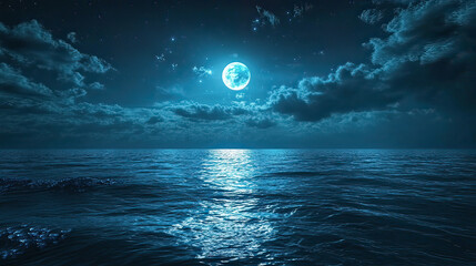 Glowing Bioluminescence in the Ocean with a Soft Blue Glow – AI Generative