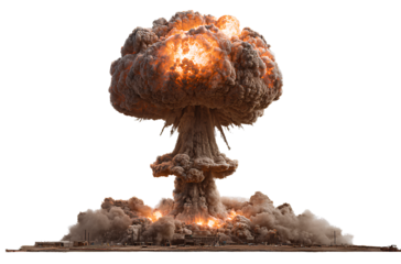 Nuclear explosion isolated on a transparent background, PNG file. A nuclear bomb's mushroom cloud explosion